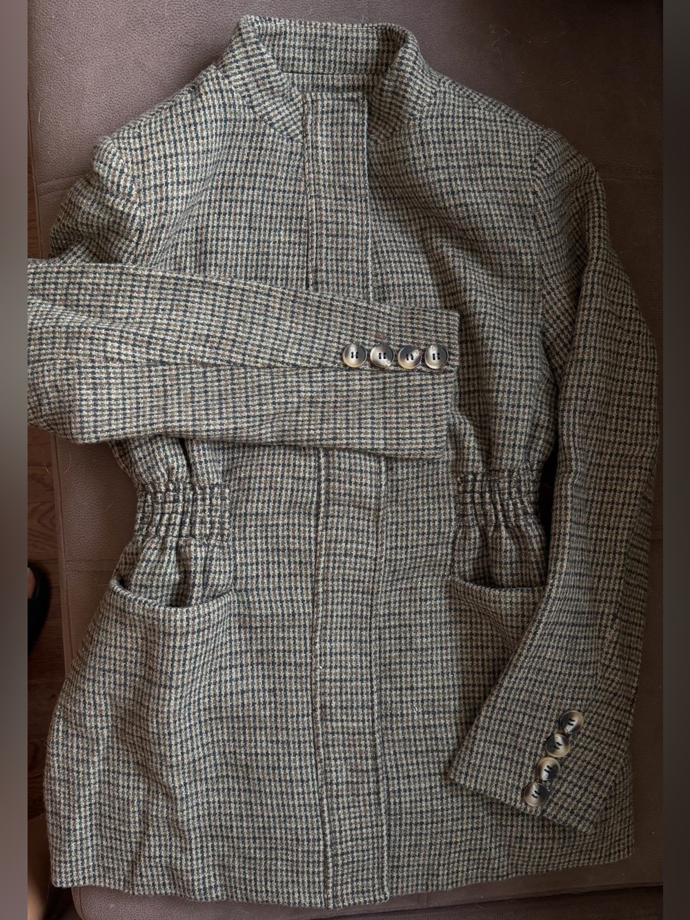 Checked Wool-Blend Women’s Coat Set- Neutral Houndstooth